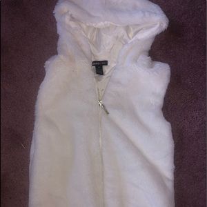 Hooded, sleeveless furry vest